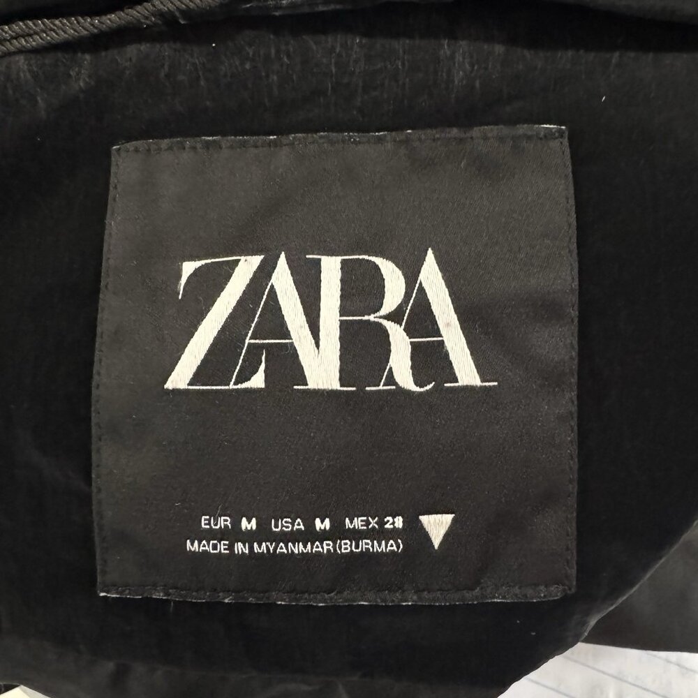 Zara Puffer Coat Jacket Womens M Black Quilted Wax Crop Oversized Winter - Picture 9 of 12